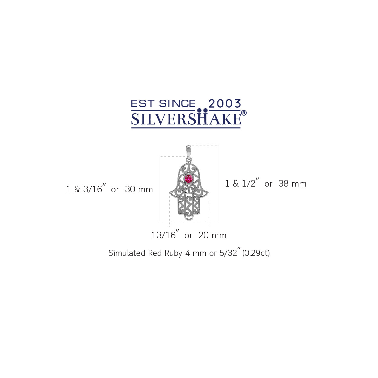 Simulated Red Ruby 925 Sterling Silver Evil Eye On Hamsa Hand Pendant July Gemstone Birthstone - Silvershake-store