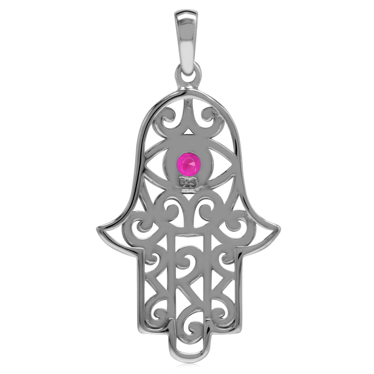 Simulated Red Ruby 925 Sterling Silver Evil Eye On Hamsa Hand Pendant July Gemstone Birthstone - Silvershake-store