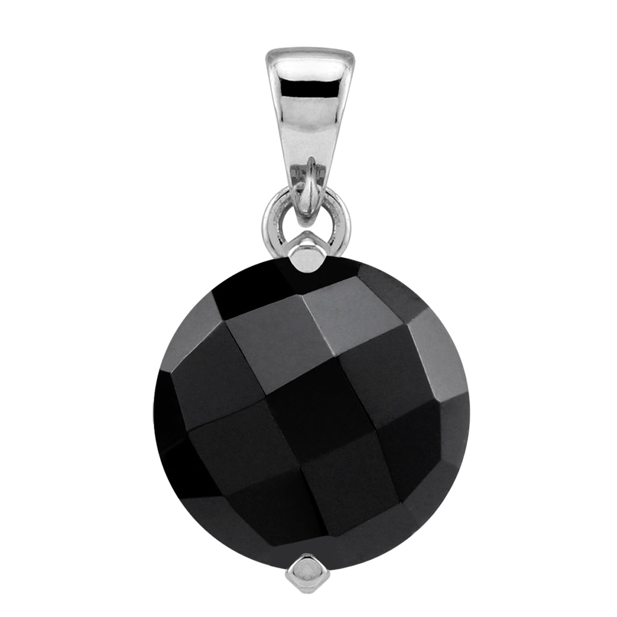 Silvershake 5.7 CTW 12MM Natural Round Shape Black Onyx White Gold Plated 925 Sterling Silver Scroll / Filigree Victorian Style Solitaire Gemstone Pendant - Silvershake-store