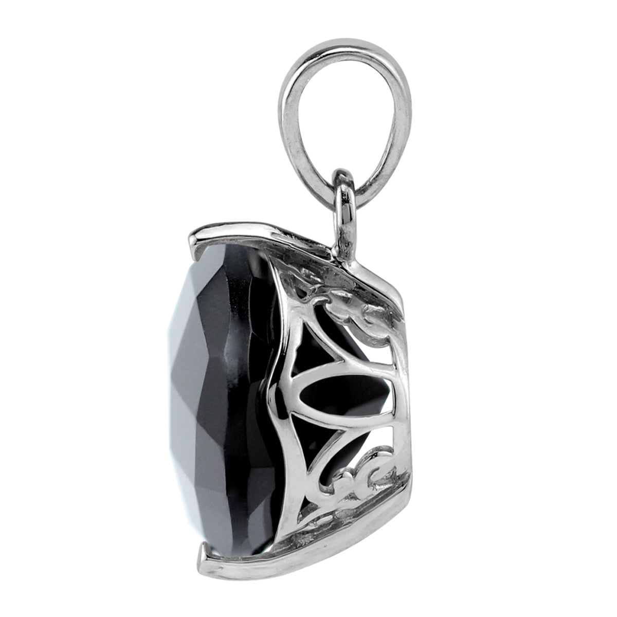 Silvershake 5.7 CTW 12MM Natural Round Shape Black Onyx White Gold Plated 925 Sterling Silver Scroll / Filigree Victorian Style Solitaire Gemstone Pendant - Silvershake-store