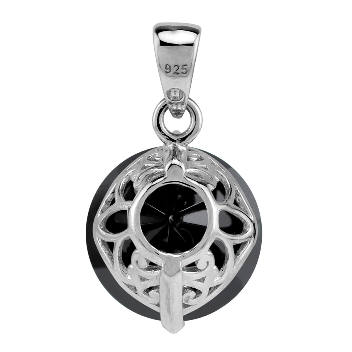 Silvershake 5.7 CTW 12MM Natural Round Shape Black Onyx White Gold Plated 925 Sterling Silver Scroll / Filigree Victorian Style Solitaire Gemstone Pendant - Silvershake-store