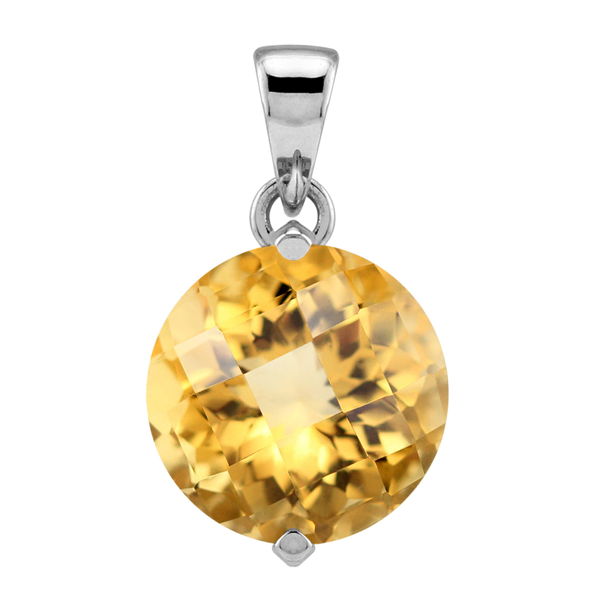Silvershake 6.22 CTW 12MM Genuine Round Shape Yellow Citrine White Gold Plated 925 Sterling Silver Scroll / Filigree Victorian Style Solitaire Pendant November Gemstone Birthstone - Silvershake-store