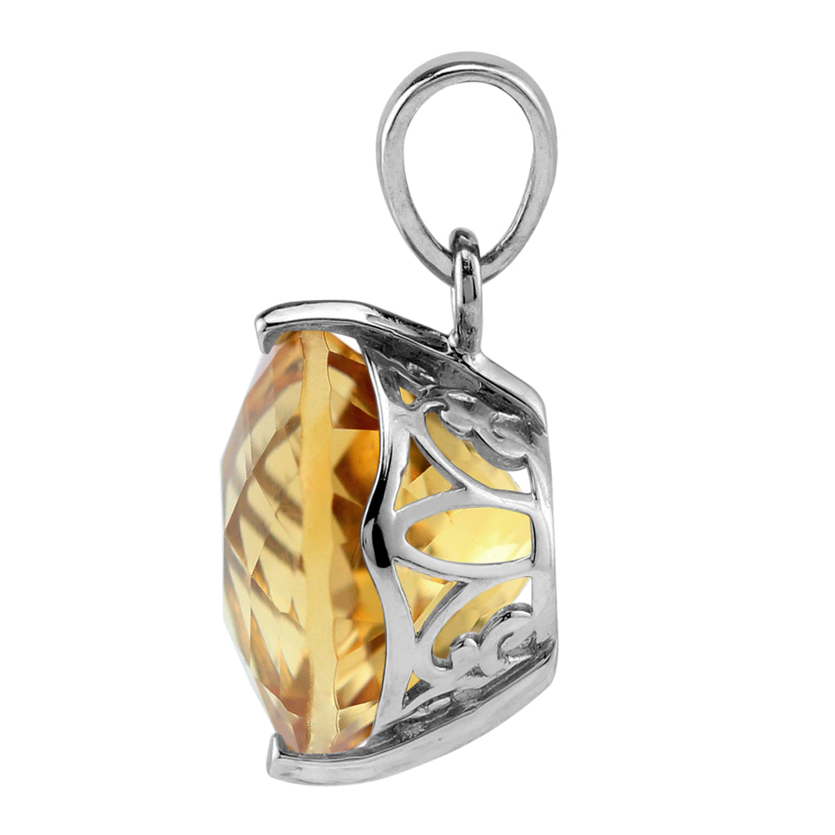 Silvershake 6.22 CTW 12MM Genuine Round Shape Yellow Citrine White Gold Plated 925 Sterling Silver Scroll / Filigree Victorian Style Solitaire Pendant November Gemstone Birthstone - Silvershake-store