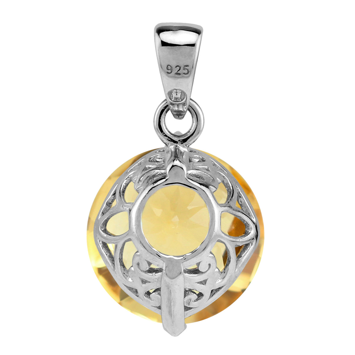 Silvershake 6.22 CTW 12MM Genuine Round Shape Yellow Citrine White Gold Plated 925 Sterling Silver Scroll / Filigree Victorian Style Solitaire Pendant November Gemstone Birthstone - Silvershake-store