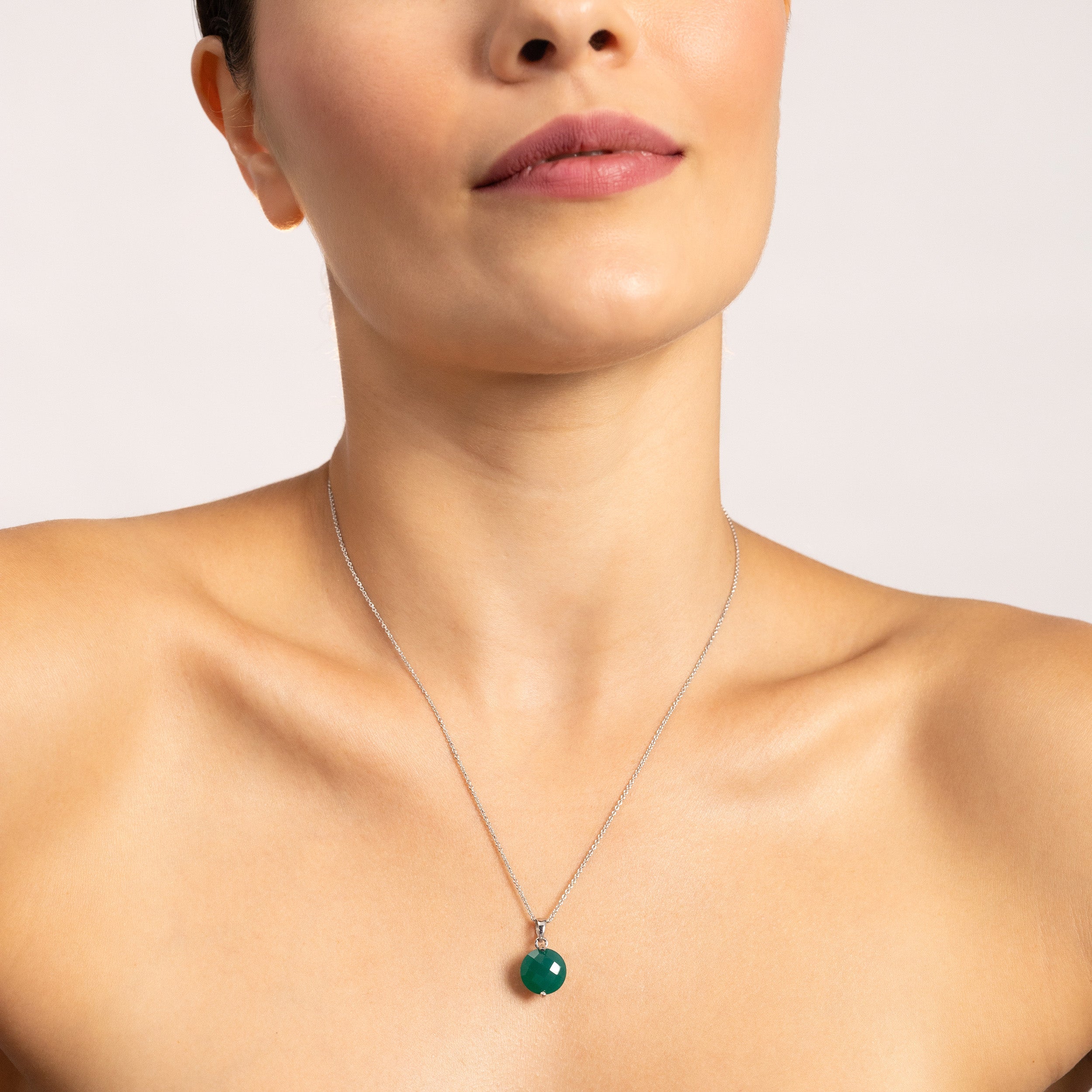 Silvershake 5.31 CTW 12MM Natural Round Shape Emerald Green Agate White Gold Plated 925 Sterling Silver Scroll / Filigree Victorian Style Solitaire Pendant May Gemstone Birthstone - Silvershake-store