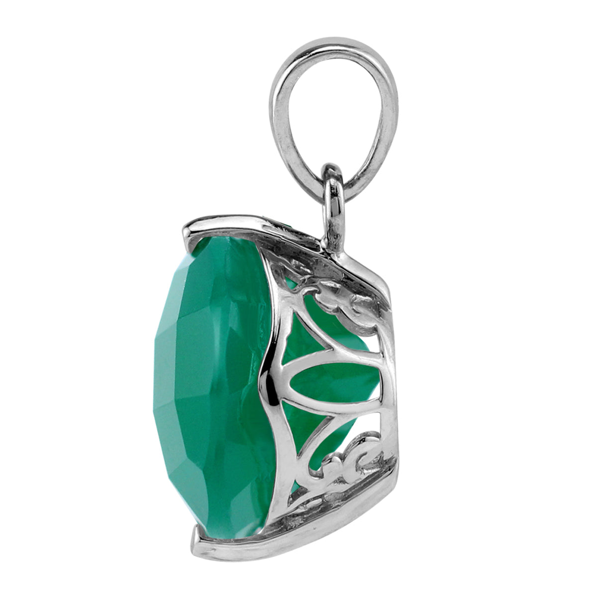 Silvershake 5.31 CTW 12MM Natural Round Shape Emerald Green Agate White Gold Plated 925 Sterling Silver Scroll / Filigree Victorian Style Solitaire Pendant May Gemstone Birthstone - Silvershake-store