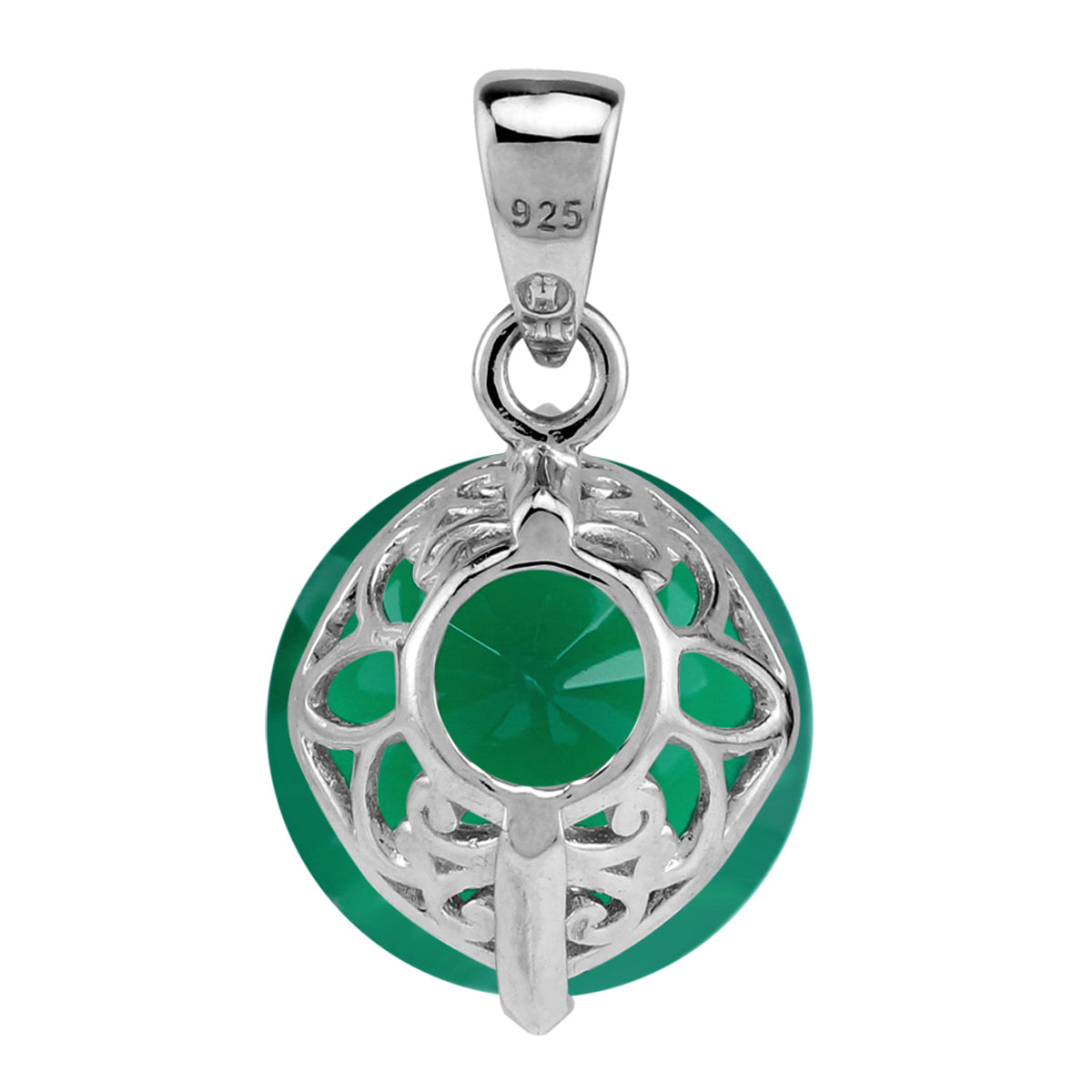 Silvershake 5.31 CTW 12MM Natural Round Shape Emerald Green Agate White Gold Plated 925 Sterling Silver Scroll / Filigree Victorian Style Solitaire Pendant May Gemstone Birthstone - Silvershake-store