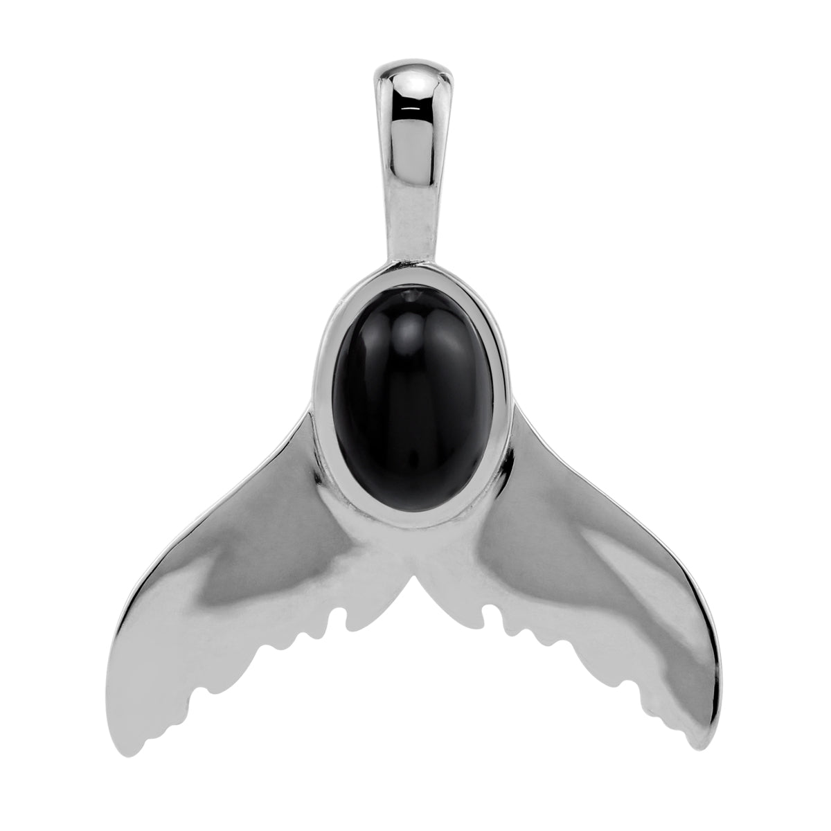 Silvershake 7X5mm Natural Oval Shape Black Onyx 925 Sterling Silver Dolphin Fish Tail / Whale / Mermaid Sealife Cabochon Gemstone Pendant - Silvershake-store