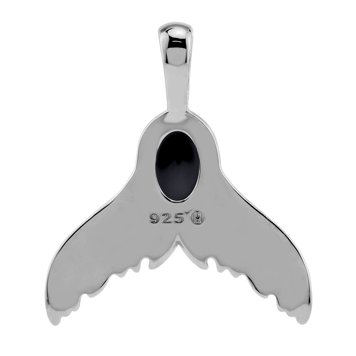 Silvershake 7X5mm Natural Oval Shape Black Onyx 925 Sterling Silver Dolphin Fish Tail / Whale / Mermaid Sealife Cabochon Gemstone Pendant - Silvershake-store