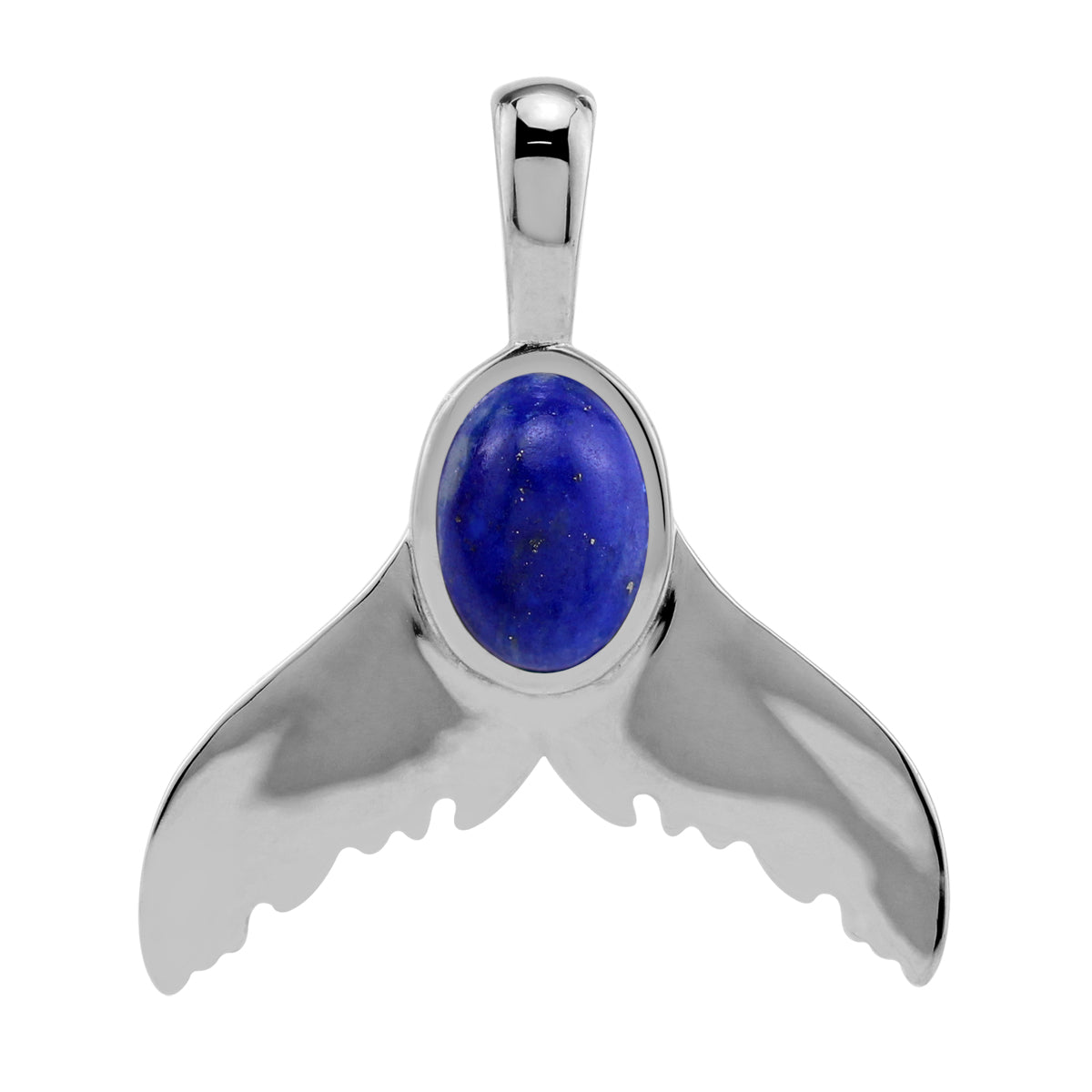 Silvershake 7X5mm Natural Oval Shape Blue Lapis Lazuli 925 Sterling Silver Dolphin Fish Tail / Whale / Mermaid Sealife Cabochon Gemstone Pendant - Silvershake-store