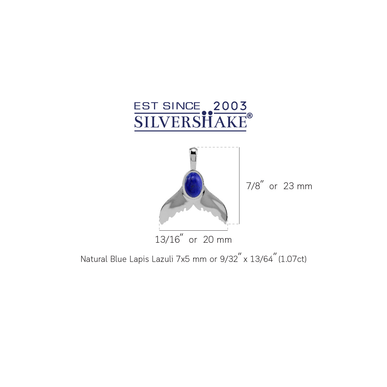 Silvershake 7X5mm Natural Oval Shape Blue Lapis Lazuli 925 Sterling Silver Dolphin Fish Tail / Whale / Mermaid Sealife Cabochon Gemstone Pendant - Silvershake-store