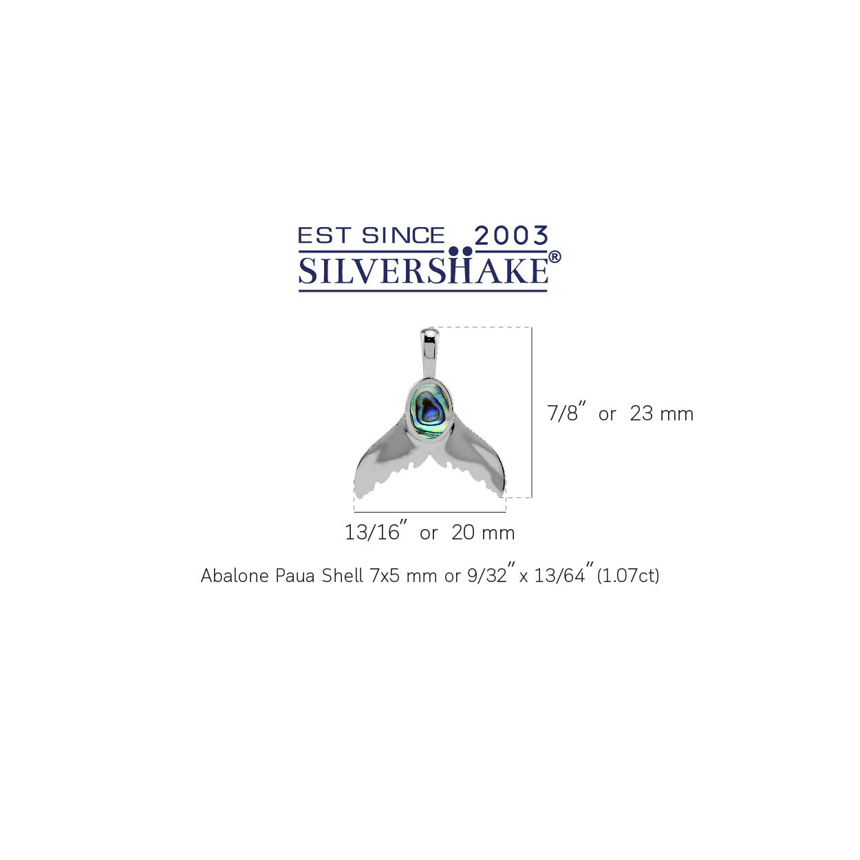 Silvershake 7X5mm Oval Shape Abalone Puau Shell Inlay White Gold Plated 925 Sterling Silver Dolphin Fish Tail / Whale / Mermaid Sealife Pendant - Silvershake-store