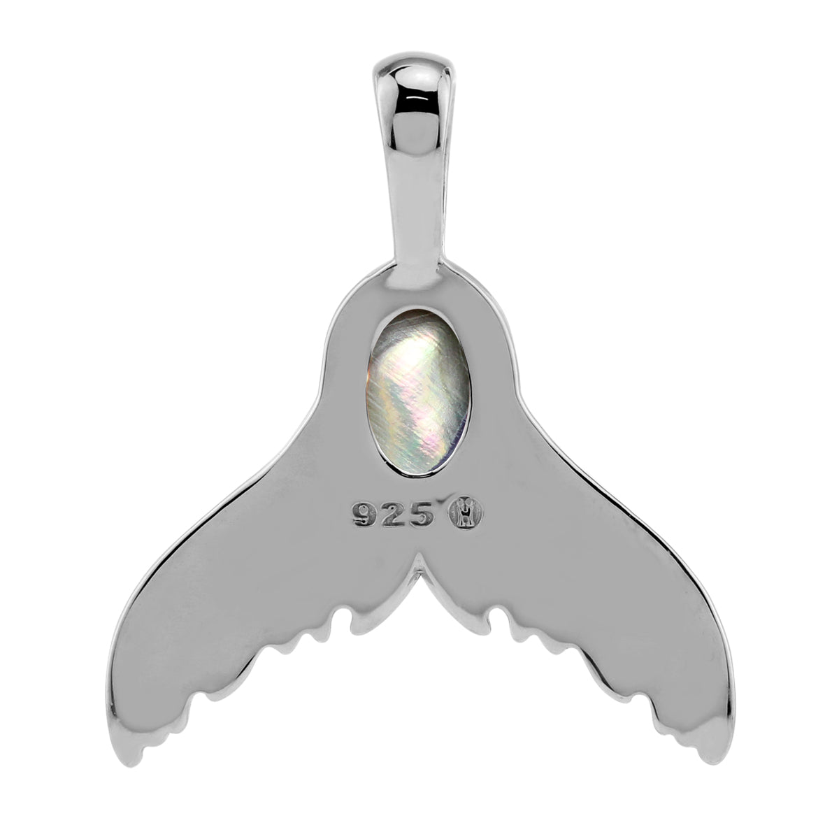 Silvershake 7X5mm Oval Shape Abalone Puau Shell Inlay White Gold Plated 925 Sterling Silver Dolphin Fish Tail / Whale / Mermaid Sealife Pendant - Silvershake-store