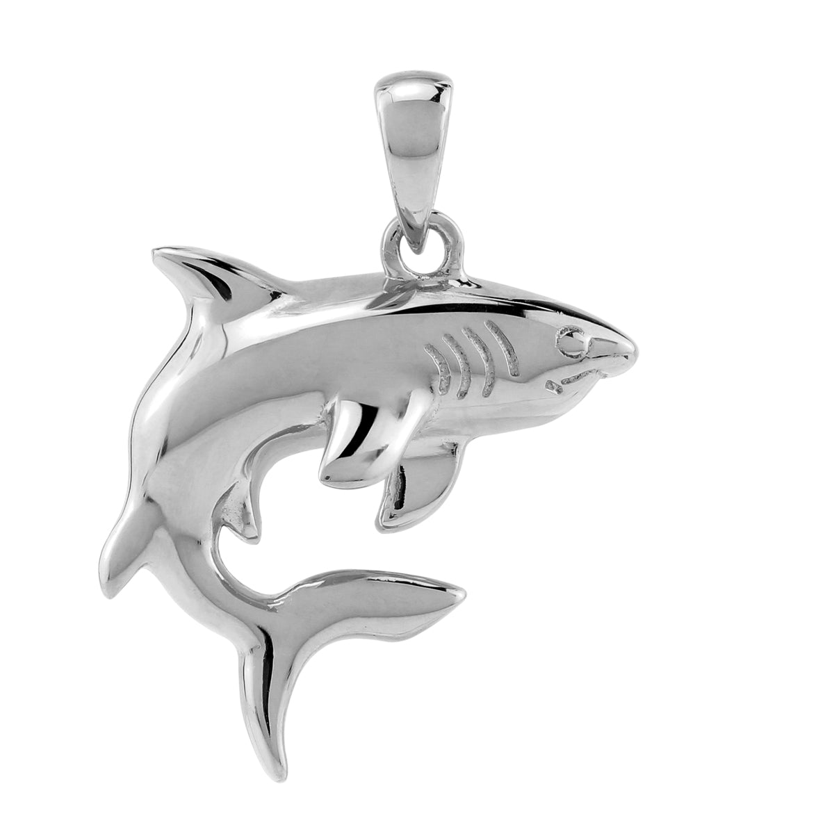 Silvershake White Gold Plated 925 Sterling Silver Shark Sealife Casual Pendant Jewelry for Women - Silvershake-store