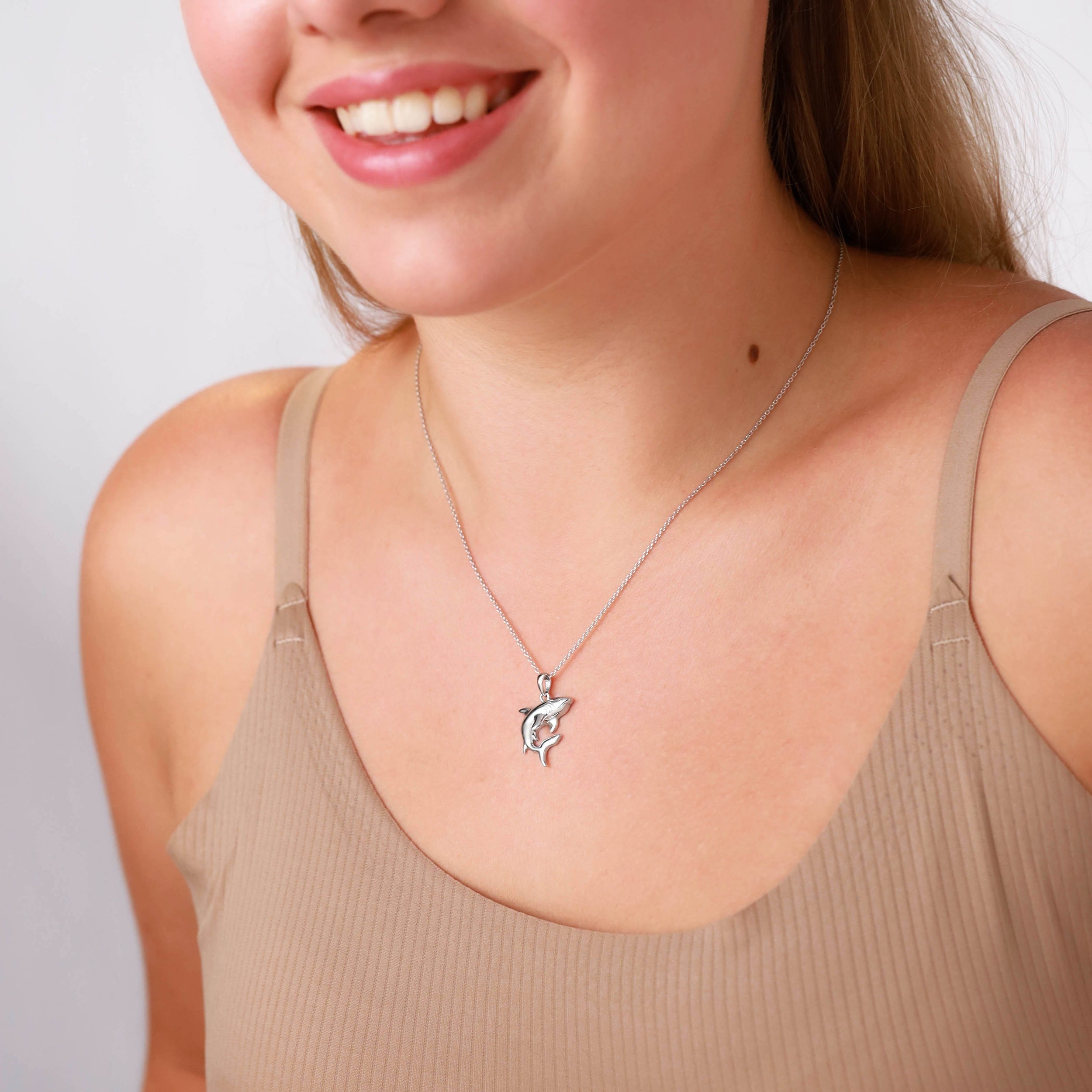 Silvershake White Gold Plated 925 Sterling Silver Shark Sealife Casual Pendant Jewelry for Women - Silvershake-store