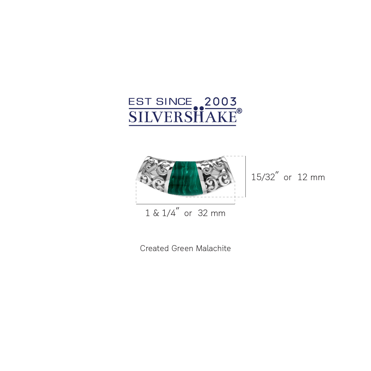 Silvershake Created Green Malachite Inlay White Gold Plated 925 Sterling Silver Scroll / Filigree Southwest Inspired Slide Pendant Jewelry for Women - Silvershake-store