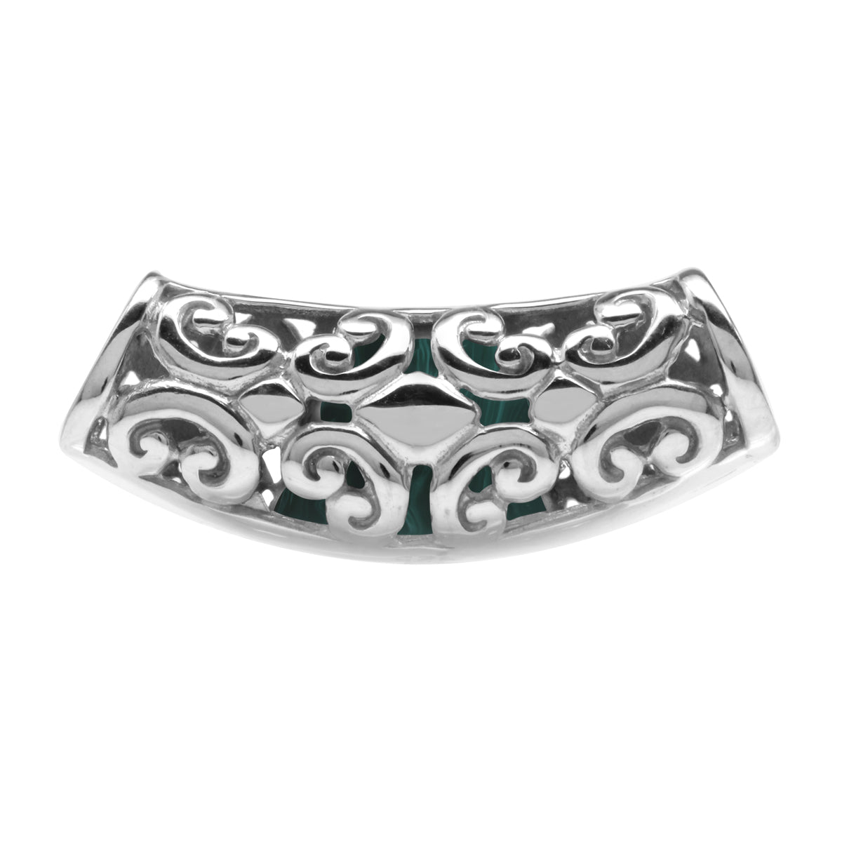 Silvershake Created Green Malachite Inlay White Gold Plated 925 Sterling Silver Scroll / Filigree Southwest Inspired Slide Pendant Jewelry for Women - Silvershake-store
