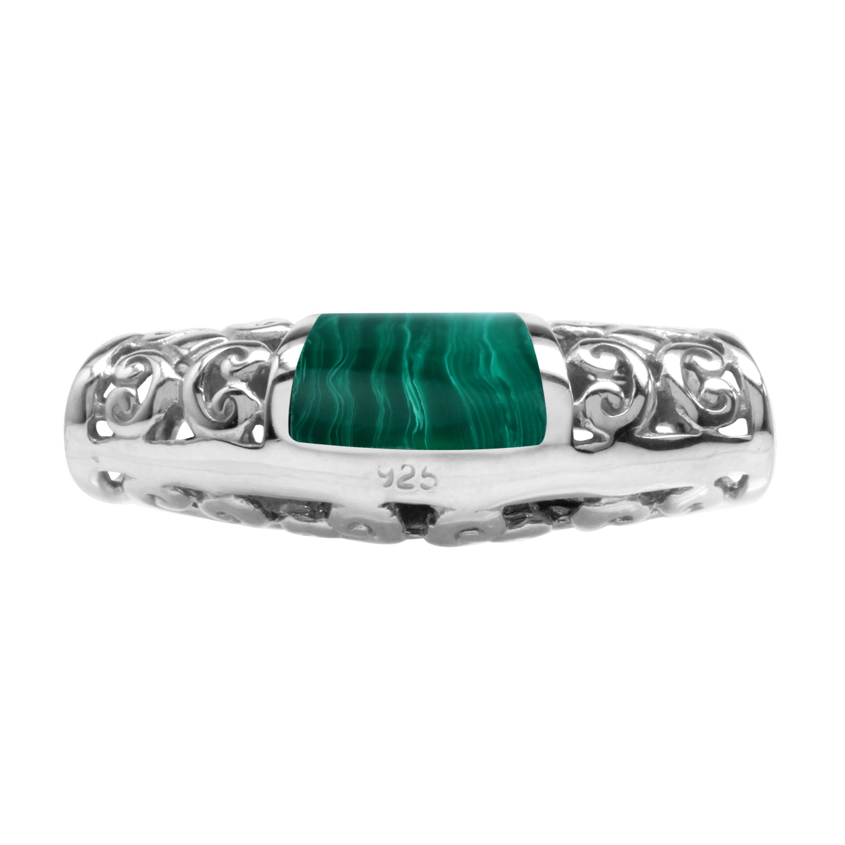 Silvershake Created Green Malachite Inlay White Gold Plated 925 Sterling Silver Scroll / Filigree Southwest Inspired Slide Pendant Jewelry for Women - Silvershake-store