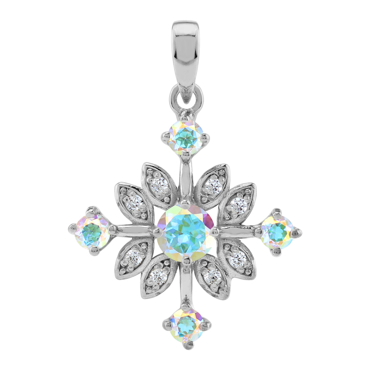 Genuine Round Shape Mercury Mist Aurora Borealis (AB) Topaz White Gold Plated 925 Sterling Silver Snowflake Gemstone Pendant Jewelry for Christmas - Silvershake-store