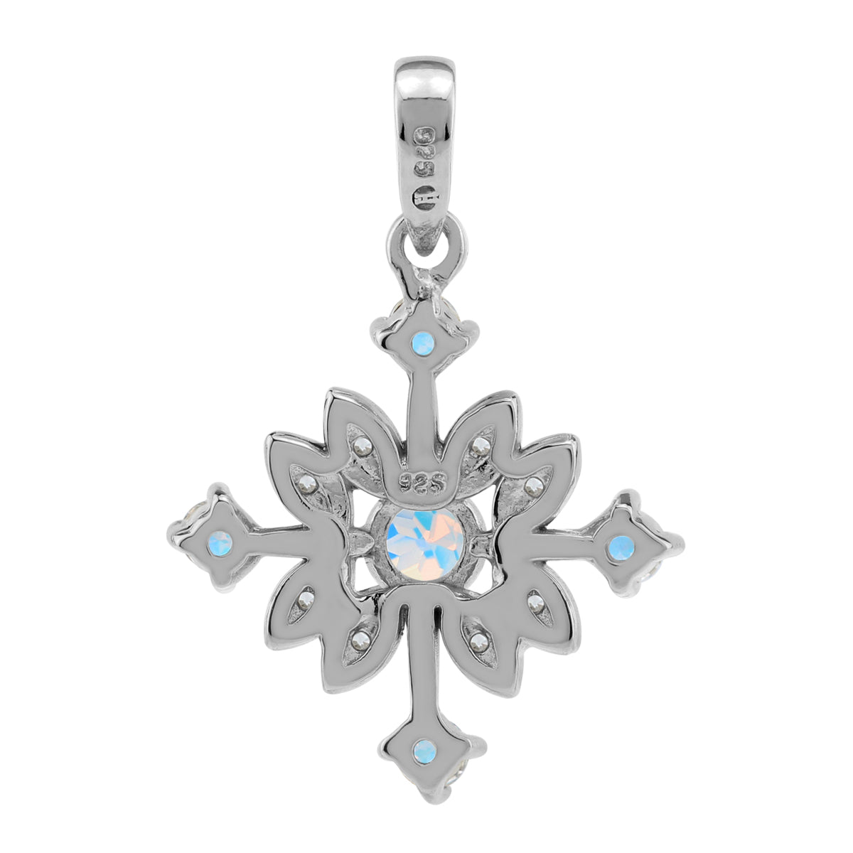 Genuine Round Shape Mercury Mist Aurora Borealis (AB) Topaz White Gold Plated 925 Sterling Silver Snowflake Gemstone Pendant Jewelry for Christmas - Silvershake-store