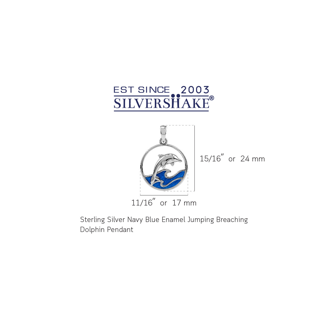 Silvershake Navy Blue Enamel 925 Sterling Silver Jumping Breaching Dolphin Sealife Animal Circle Pendant Jewelry for Women Divers Surfers White Gold Plated - Silvershake-store