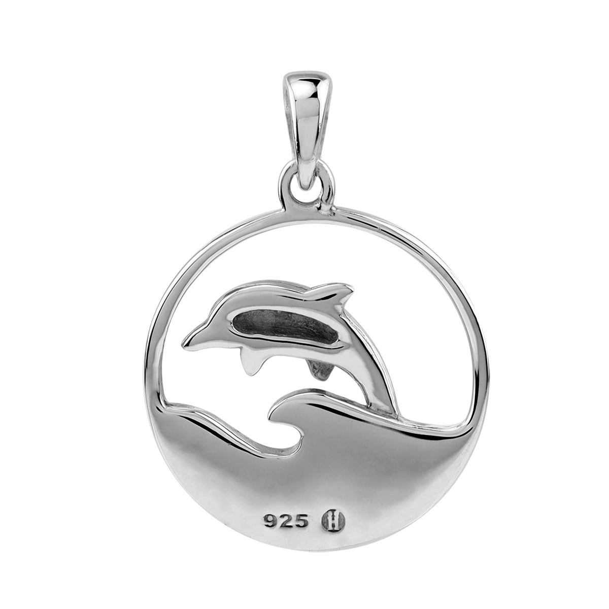Silvershake Navy Blue Enamel 925 Sterling Silver Jumping Breaching Dolphin Sealife Animal Circle Pendant Jewelry for Women Divers Surfers White Gold Plated - Silvershake-store
