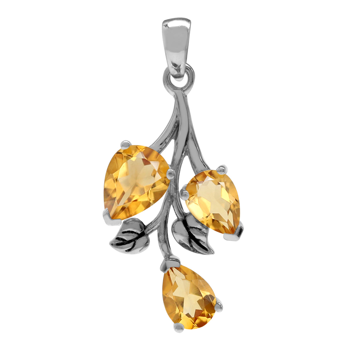 2.3 CTW Genuine Pear Shape Yellow Citrine 925 Sterling Silver Leaf Vintage Inspired Pendant November Gemstone Birthstone Jewelry for Women - Silvershake-store