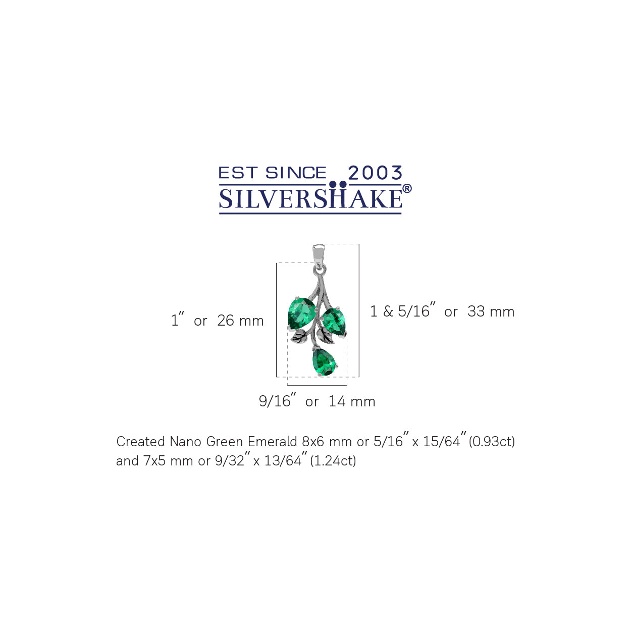 Created Pear Shape Nano Green Emerald 925 Sterling Silver Leaf Vintage Inspired Pendant May Gemstone Birthstone Jewelry for Women - Silvershake-store