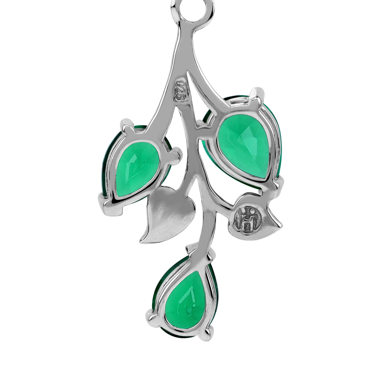 Created Pear Shape Nano Green Emerald 925 Sterling Silver Leaf Vintage Inspired Pendant May Gemstone Birthstone Jewelry for Women - Silvershake-store