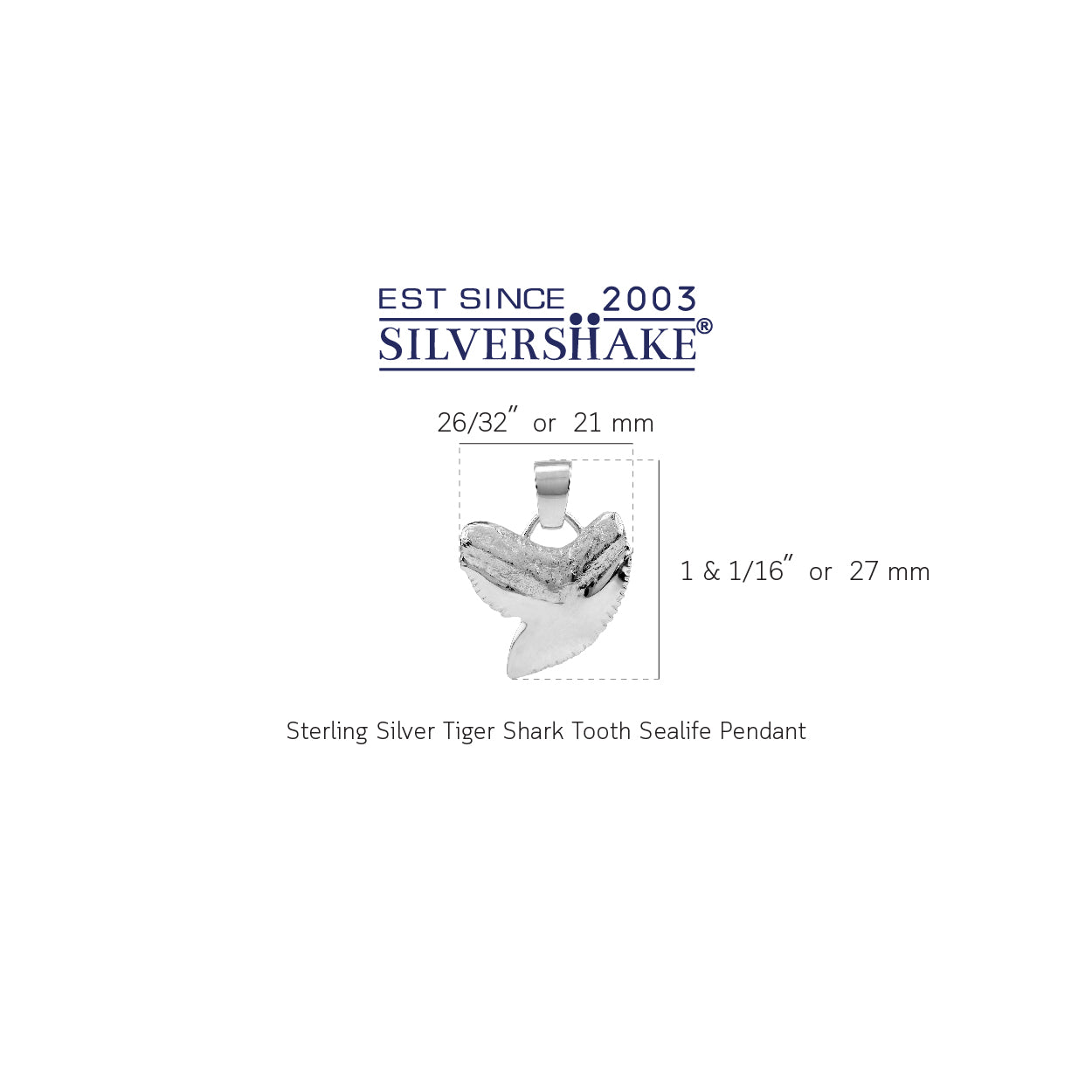 Silvershake White Gold Plated 925 Sterling Silver Tiger Shark Tooth Sealife Divers Casual Pendant Jewelry for Unisex - Silvershake-store