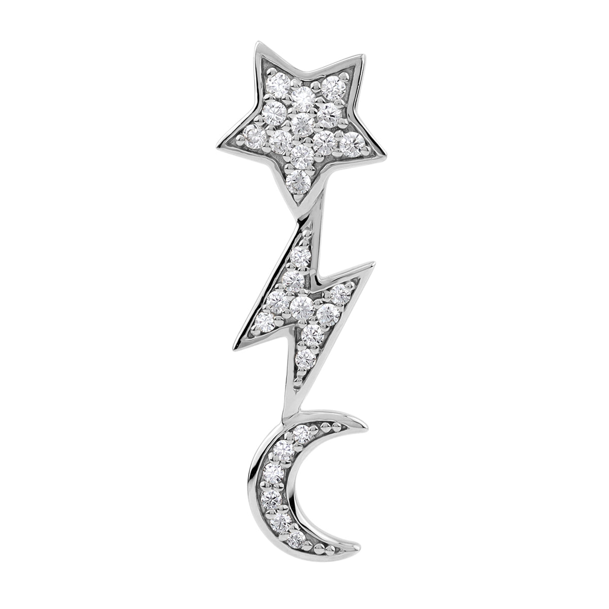 Silvershake Cubic Zirconia White Gold Plated 925 Sterling Silver Star, Lightning Bolt and Crescent Moon Pendant April Gemstone Birthstone Jewelry for Women - Silvershake-store