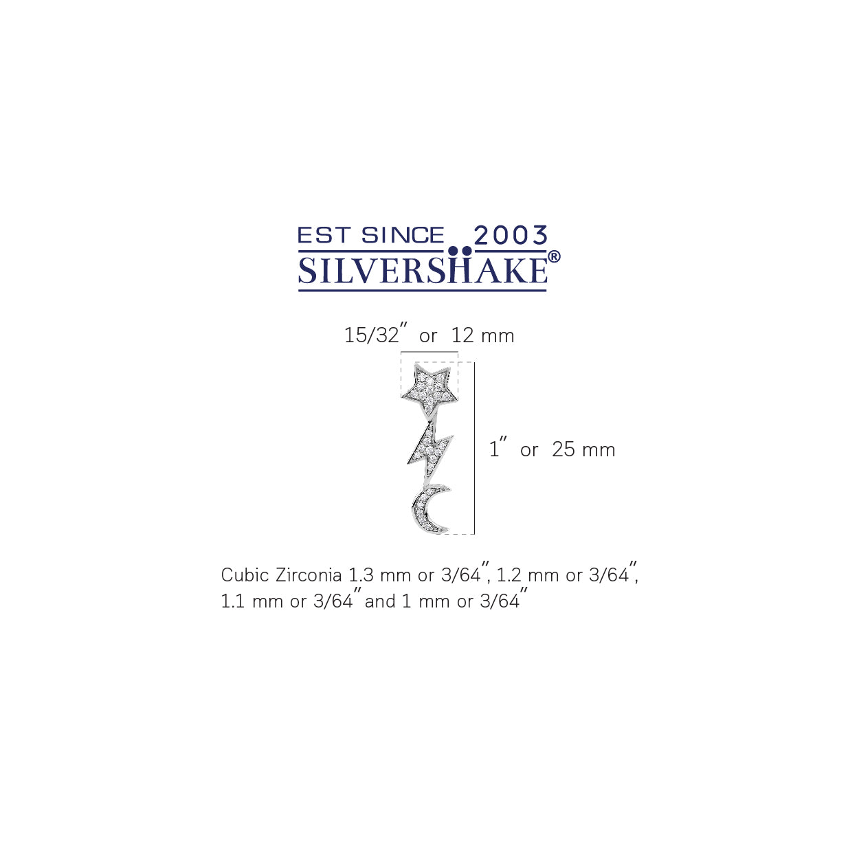 Silvershake Cubic Zirconia White Gold Plated 925 Sterling Silver Star, Lightning Bolt and Crescent Moon Pendant April Gemstone Birthstone Jewelry for Women - Silvershake-store
