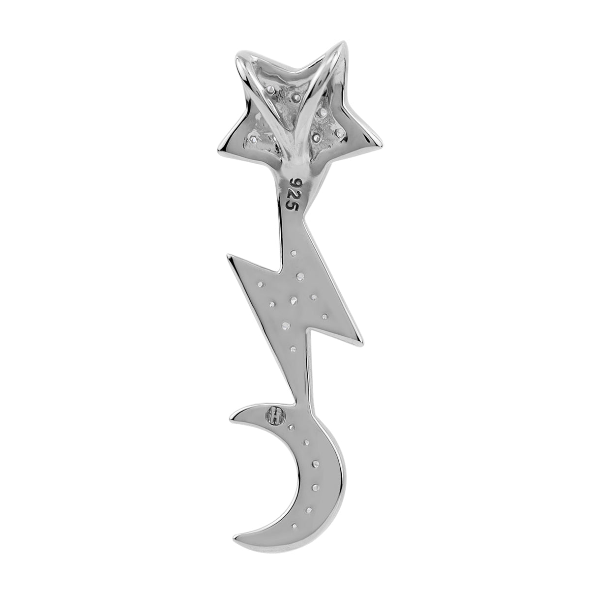 Silvershake Cubic Zirconia White Gold Plated 925 Sterling Silver Star, Lightning Bolt and Crescent Moon Pendant April Gemstone Birthstone Jewelry for Women - Silvershake-store