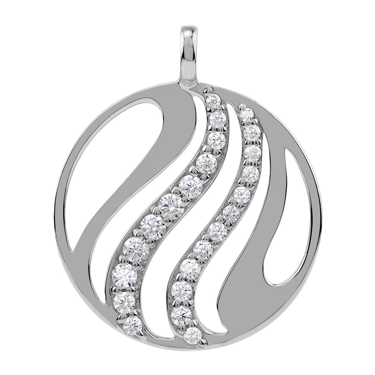 Silvershake Round Shape Cubic Zirconia White Gold Plated 925 Sterling Silver Scroll / Filigree Wave Lines Circle Pendant April Gemstone Birthstone Jewelry for Women - Silvershake-store