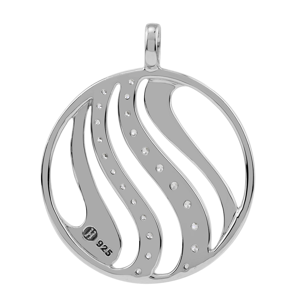 Silvershake Round Shape Cubic Zirconia White Gold Plated 925 Sterling Silver Scroll / Filigree Wave Lines Circle Pendant April Gemstone Birthstone Jewelry for Women - Silvershake-store