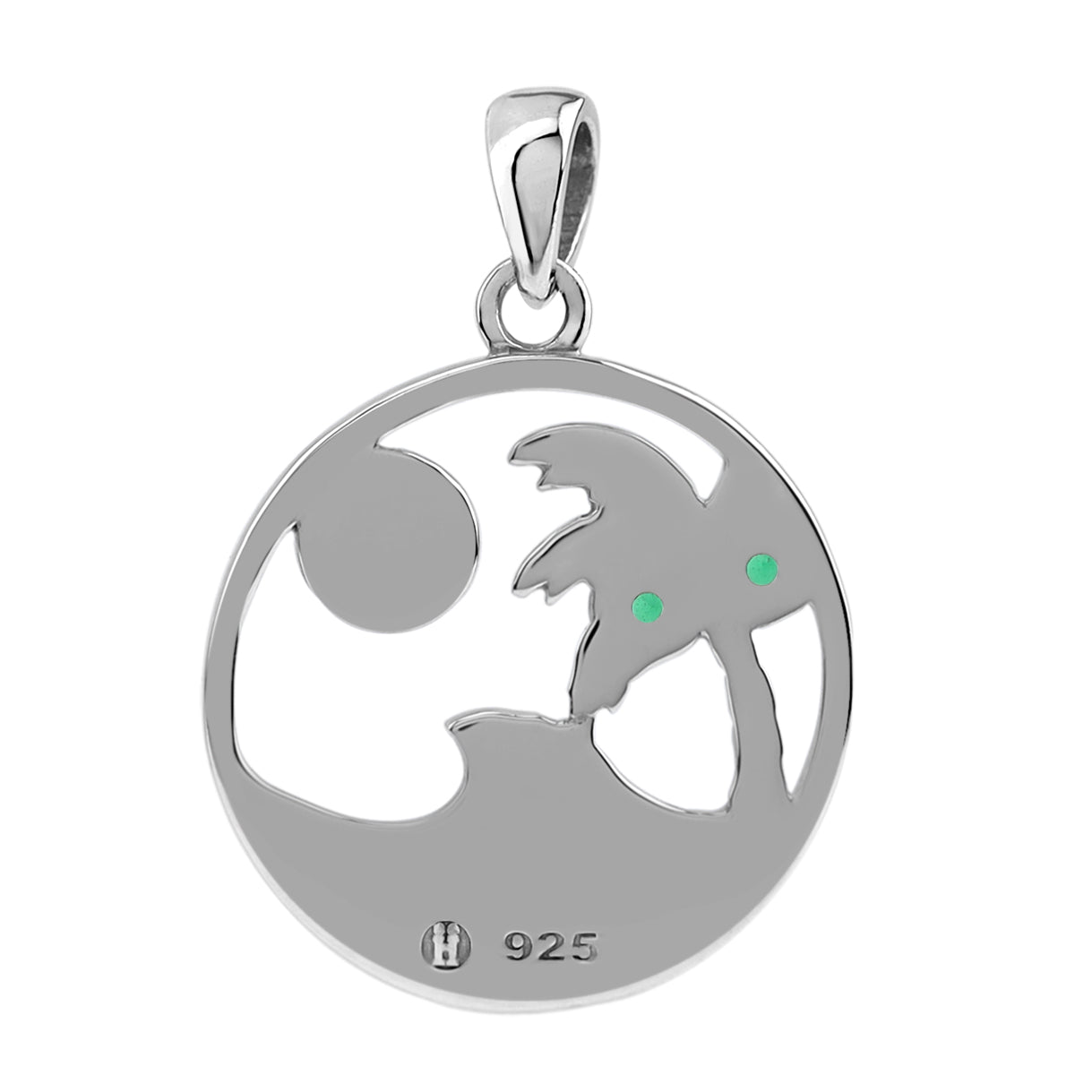 Silvershake Created Nano Green Emerald and Enamel White Gold Plated 925 Sterling Silver Scroll / Filigree Coconut / Palm Tree Ocean Wave Circle Pendant Jewelry for Women - Silvershake-store