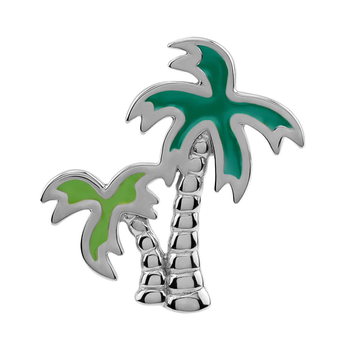 Silvershake Coconut / Palm Tree Casual Charm Pendant in Green Enamel White Gold Plated 925 Sterling Silver Jewelry for Women - Silvershake-store