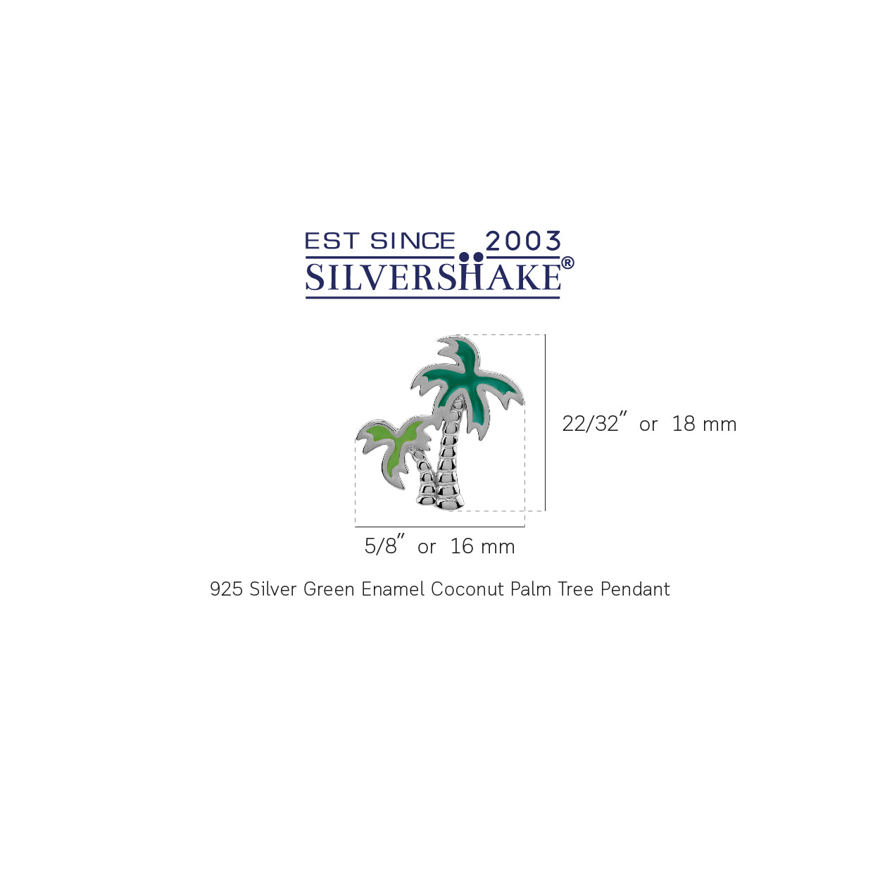 Silvershake Coconut / Palm Tree Casual Charm Pendant in Green Enamel White Gold Plated 925 Sterling Silver Jewelry for Women - Silvershake-store