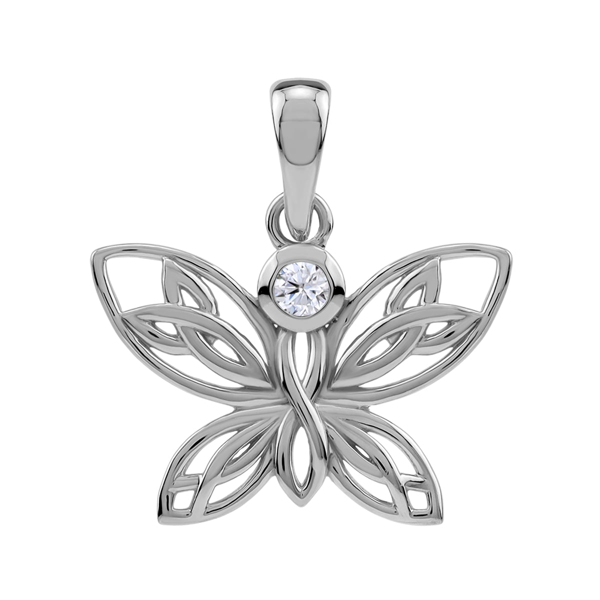 Silvershake Cubic Zirconia White Gold Plated 925 Sterling Silver Scroll / Filigree Triquetra Celtic Knot Butterfly Casual Pendant April Gemstone Birthstone Jewelry for Women - Silvershake-store