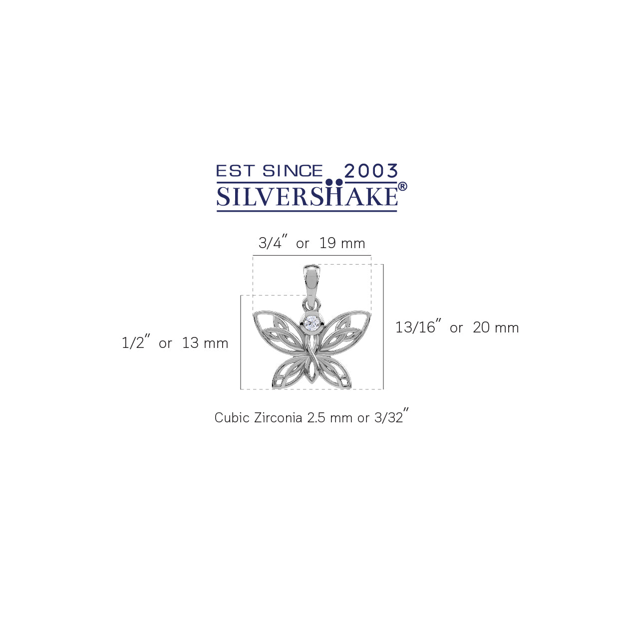 Silvershake Cubic Zirconia White Gold Plated 925 Sterling Silver Scroll / Filigree Triquetra Celtic Knot Butterfly Casual Pendant April Gemstone Birthstone Jewelry for Women - Silvershake-store