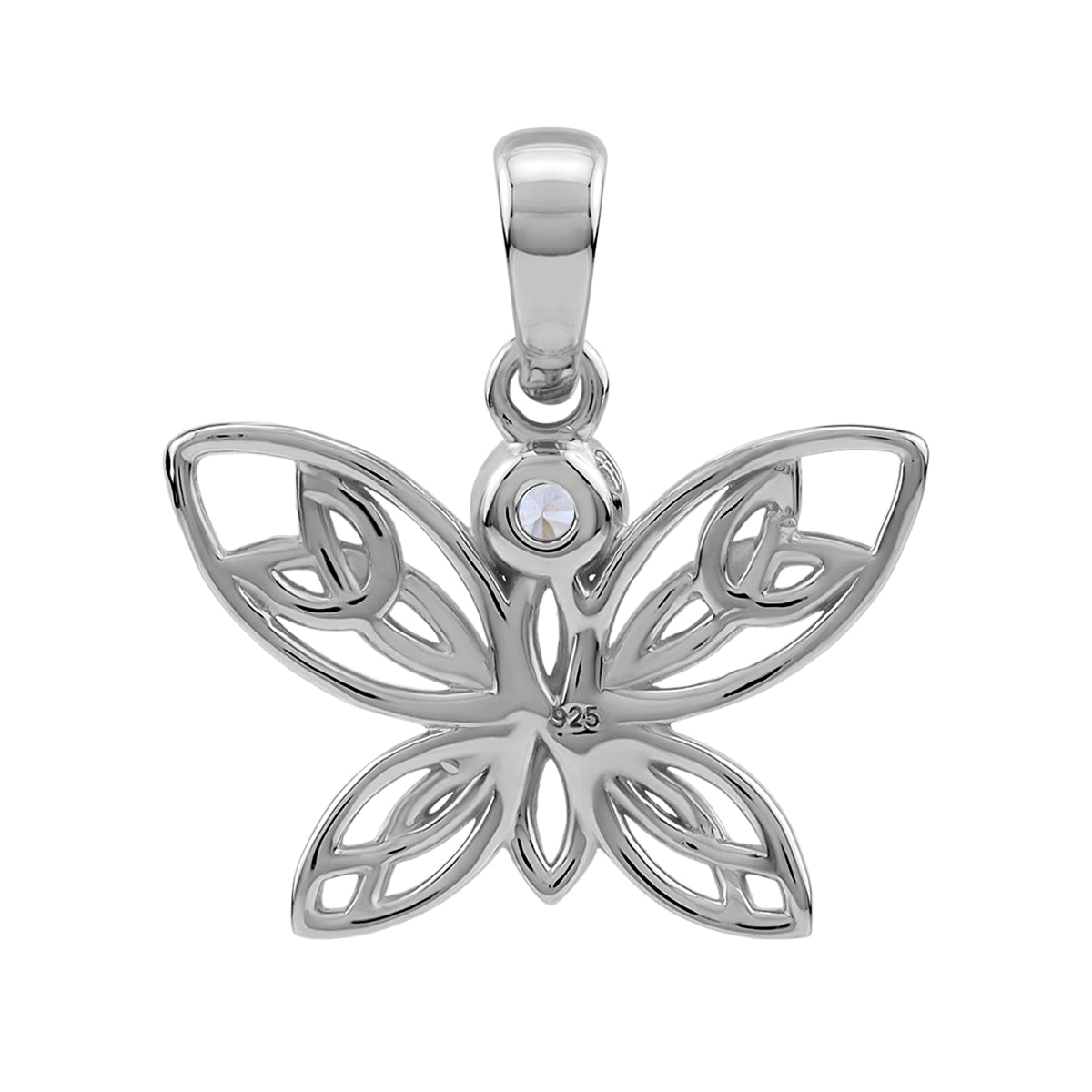 Silvershake Cubic Zirconia White Gold Plated 925 Sterling Silver Scroll / Filigree Triquetra Celtic Knot Butterfly Casual Pendant April Gemstone Birthstone Jewelry for Women - Silvershake-store