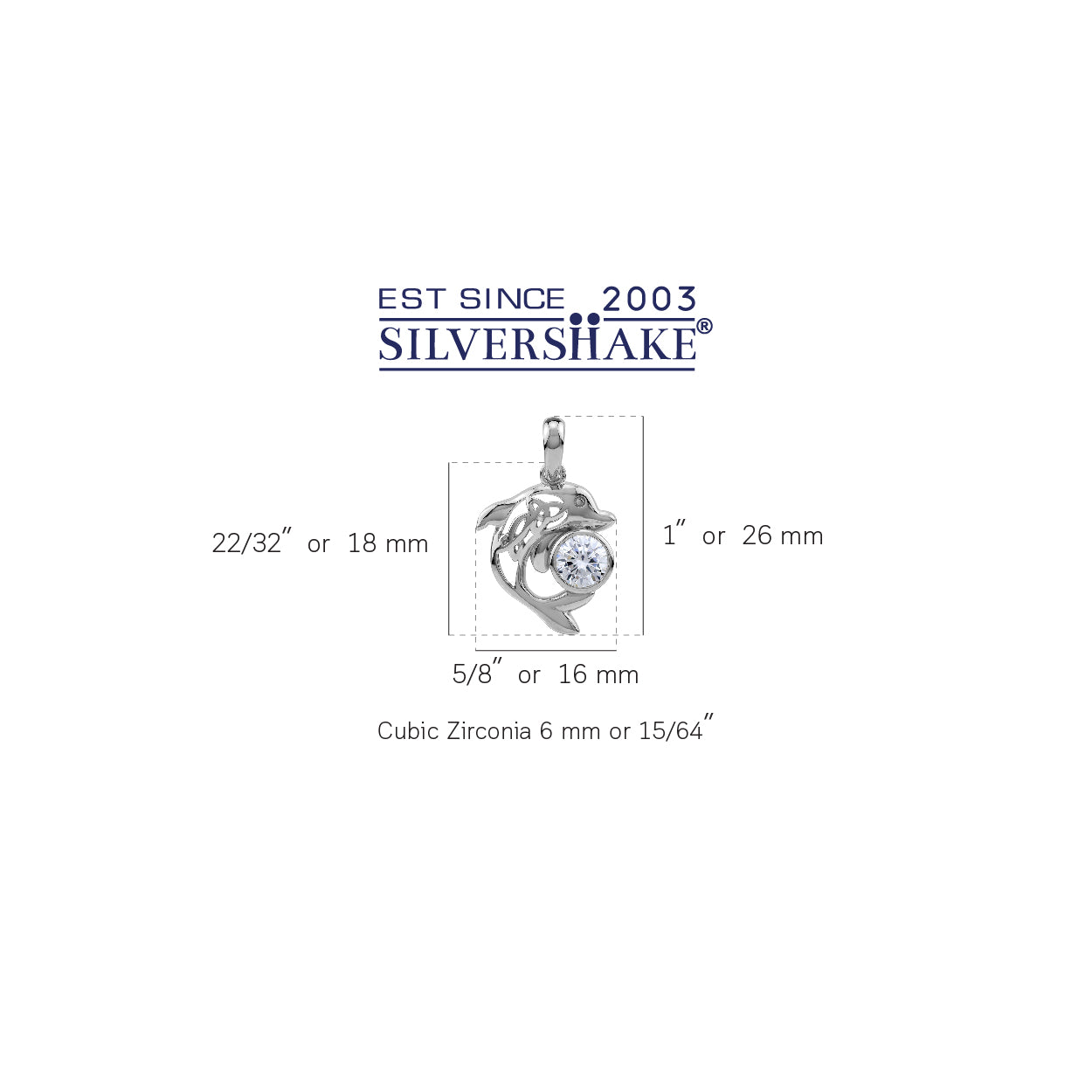 Silvershake 6MM Round Shape Cubic Zirconia White Gold Plated 925 Sterling Silver Scroll / Filigree Triquetra Celtic Knot Dolphin Sealife Casual Pendant April Gemstone Birthstone Jewelry for Women - Silvershake-store