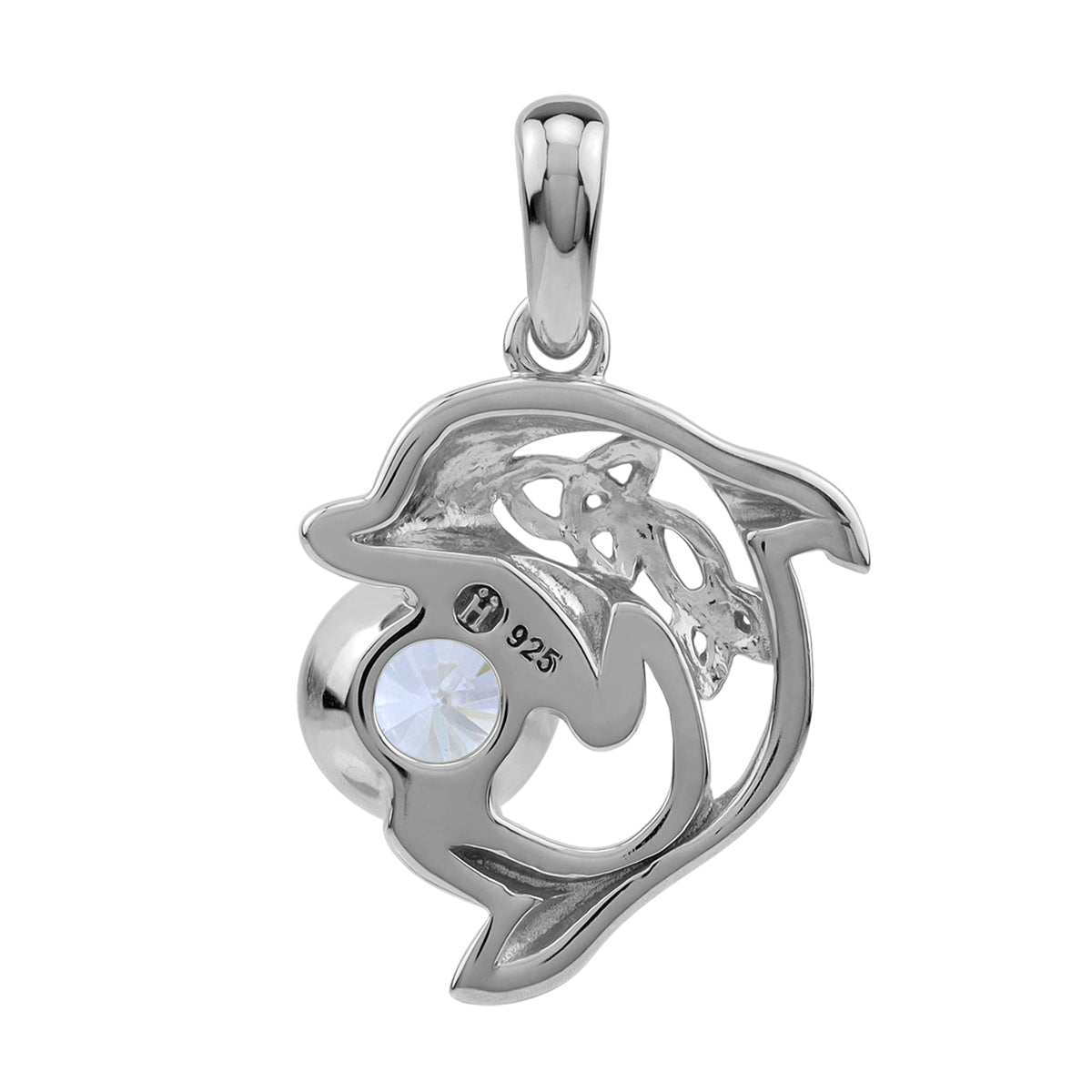 Silvershake 6MM Round Shape Cubic Zirconia White Gold Plated 925 Sterling Silver Scroll / Filigree Triquetra Celtic Knot Dolphin Sealife Casual Pendant April Gemstone Birthstone Jewelry for Women - Silvershake-store