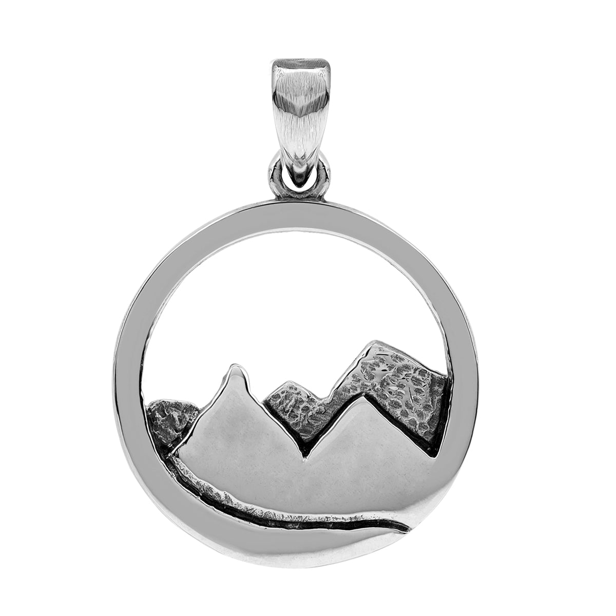 Silvershake Handmade 925 Sterling Silver Mountain / Nature / Camper / Climber Circle Pendant Jewelry for Women - Silvershake-store
