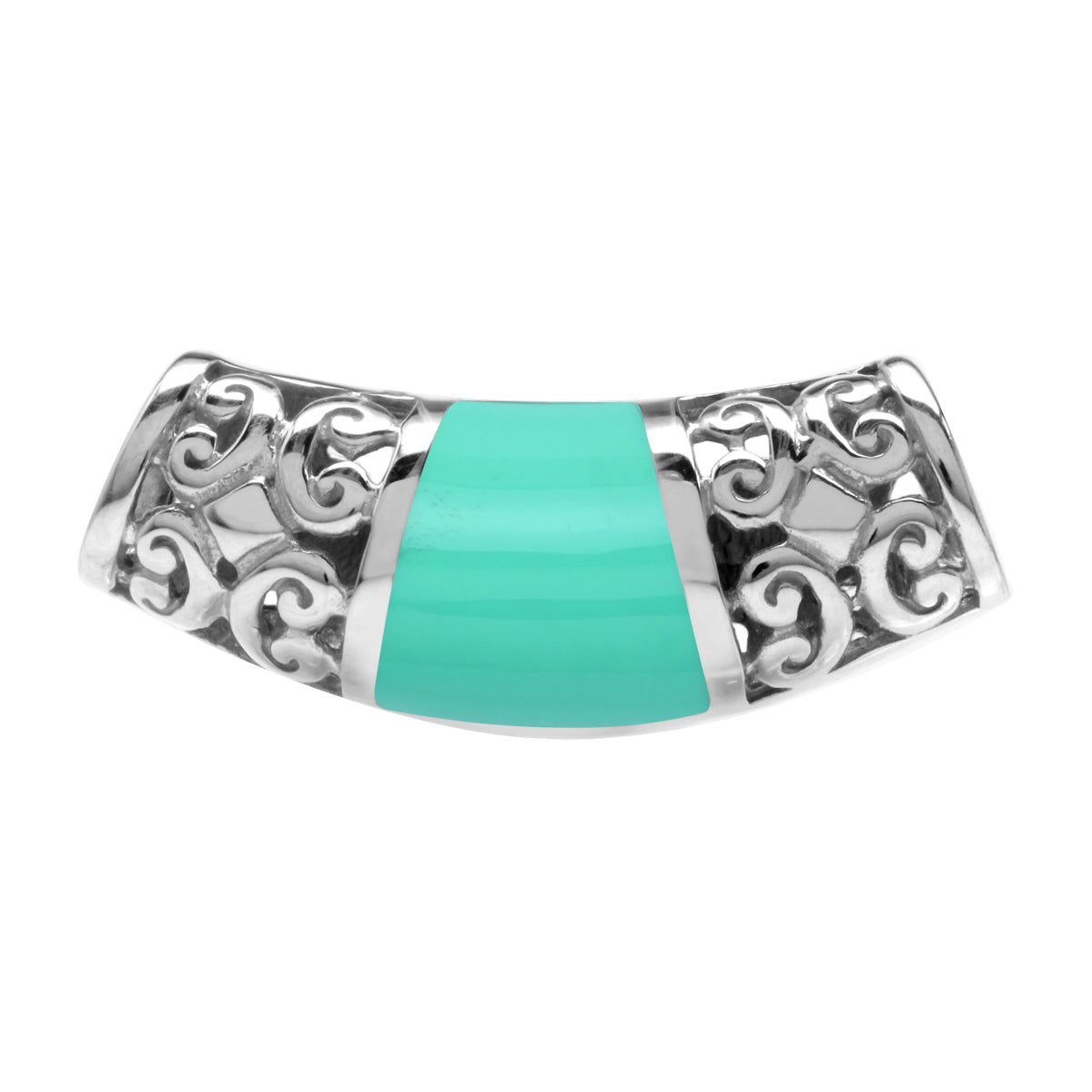 Silvershake Created Green Turquoise Inlay White Gold Plated 925 Sterling Silver Scroll / Filigree Southwest Inspired Slide Pendant Jewelry for Women - Silvershake-store