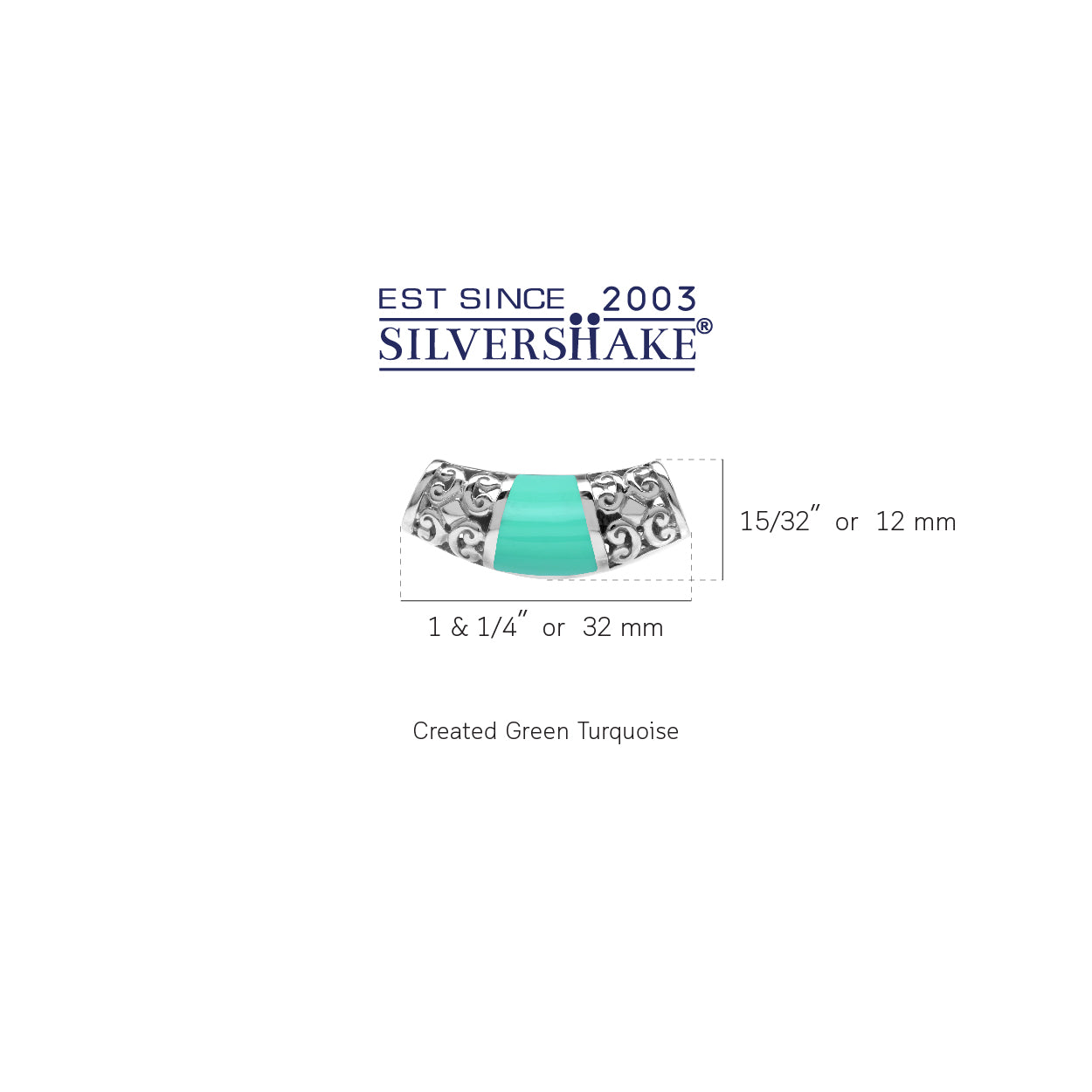 Silvershake Created Green Turquoise Inlay White Gold Plated 925 Sterling Silver Scroll / Filigree Southwest Inspired Slide Pendant Jewelry for Women - Silvershake-store
