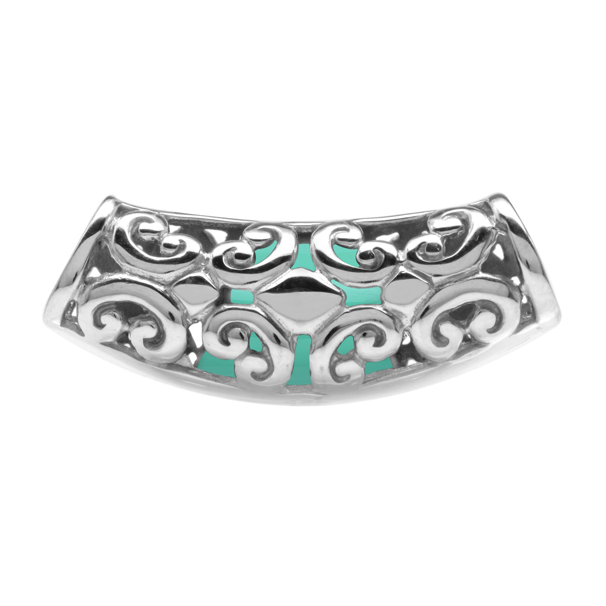 Silvershake Created Green Turquoise Inlay White Gold Plated 925 Sterling Silver Scroll / Filigree Southwest Inspired Slide Pendant Jewelry for Women - Silvershake-store
