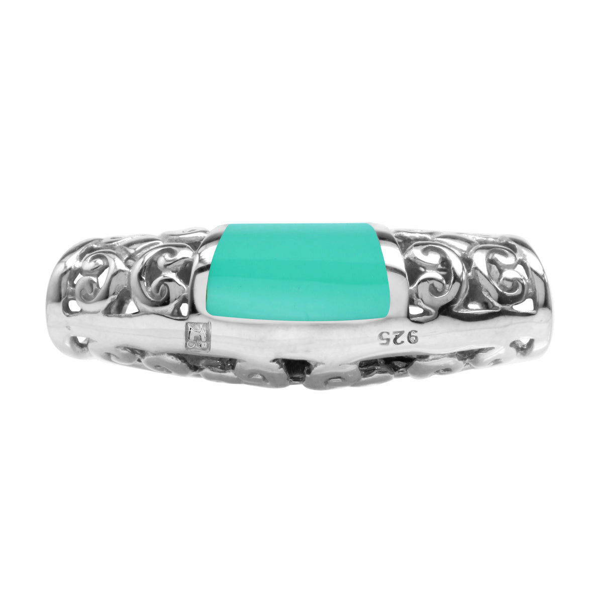 Silvershake Created Green Turquoise Inlay White Gold Plated 925 Sterling Silver Scroll / Filigree Southwest Inspired Slide Pendant Jewelry for Women - Silvershake-store