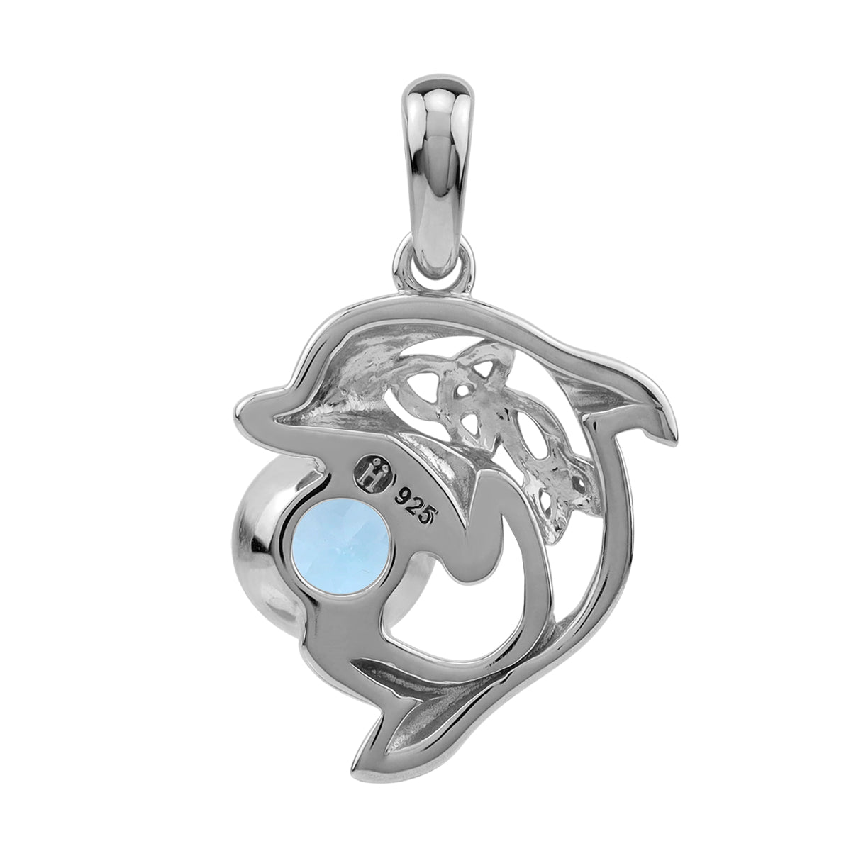Silvershake 1 CTW 6MM Genuine Round Shape Blue Topaz White Gold Plated 925 Sterling Silver Scroll / Filigree Triquetra Celtic Knot Dolphin Sealife Casual Pendant December Gemstone Birthstone - Silvershake-store