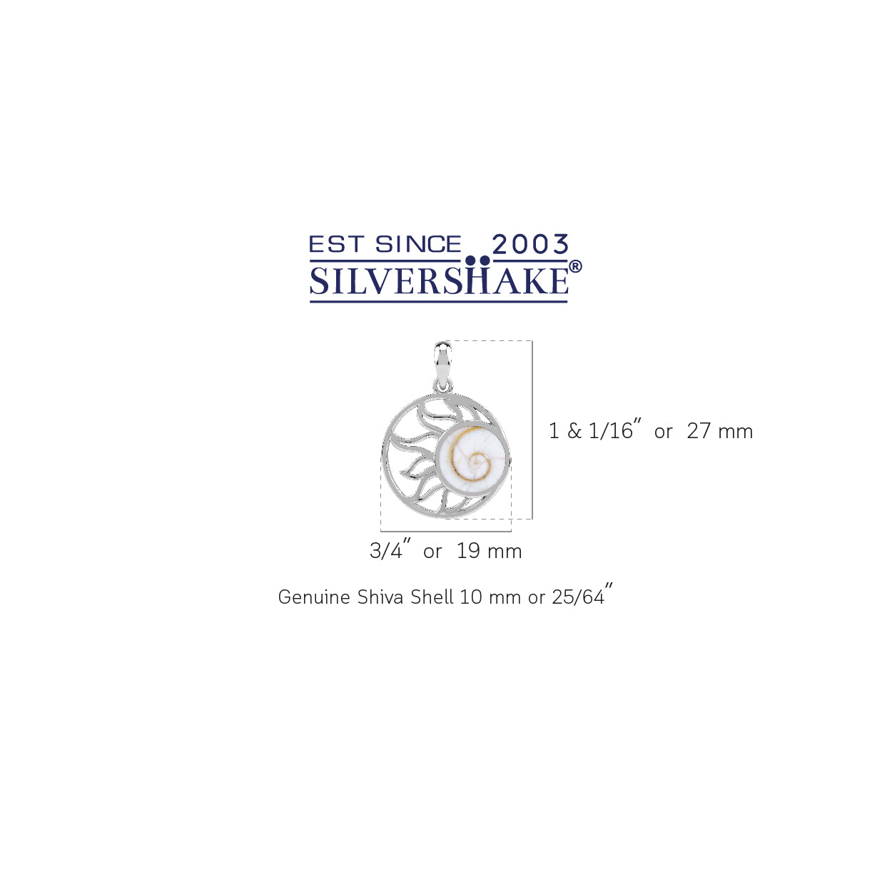 Silvershake Shiva Shell Inlay White Gold Plated 925 Sterling Silver Scroll / Filigree Sun Ray Inspired Circle Pendant Jewelry for Women - Silvershake-store